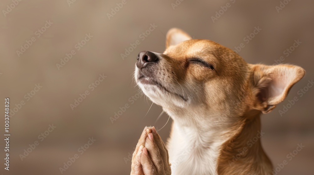 Small Dog in Prayer Pose with Closed Eyes Small Dog in Prayer Pose with Closed Eyes
