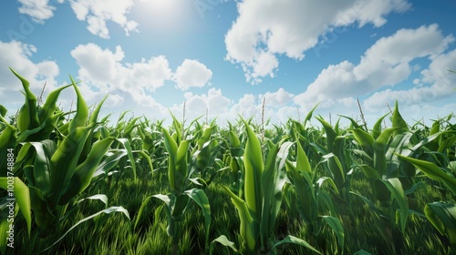 Lush greenery of corn plants open sky photo