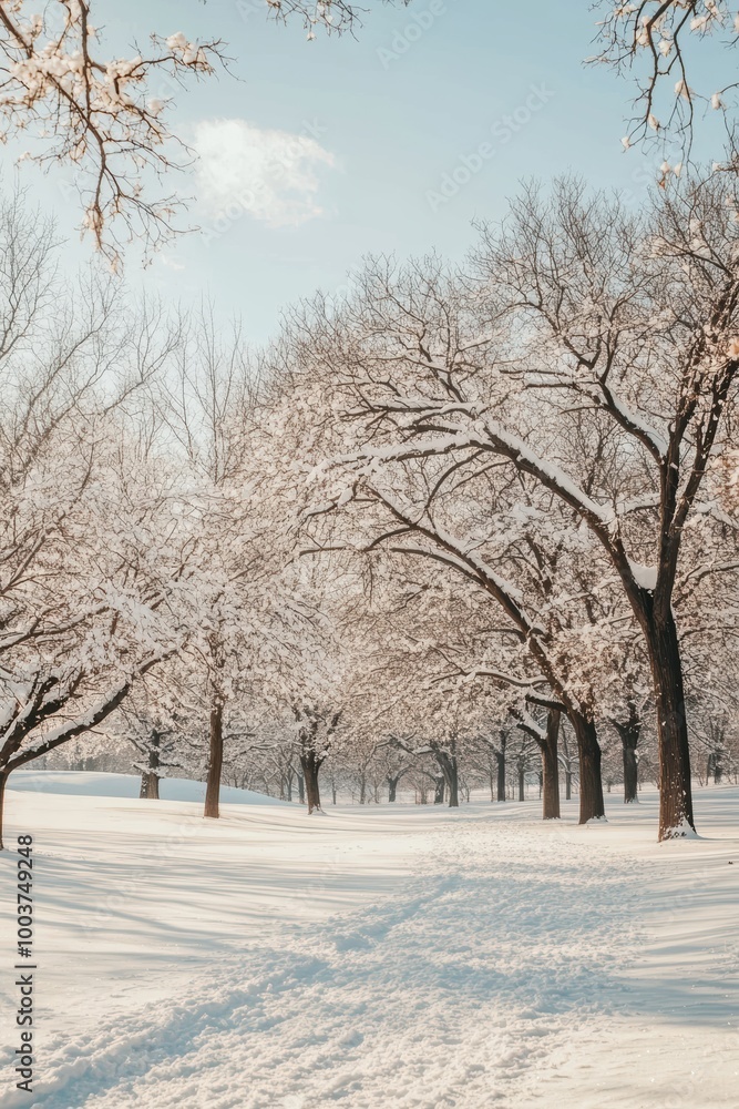 Snowy Landscape with Trees Under Open Sky