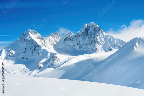 Snowy Mountain Peaks Under Clear Blue Sky