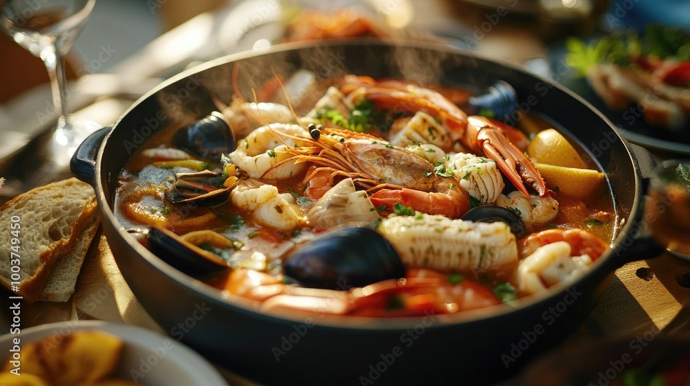 Fresh Seafood Dish Plated with Garnish and Lemons Fresh Seafood Dish Plated with Garnish and Lemons