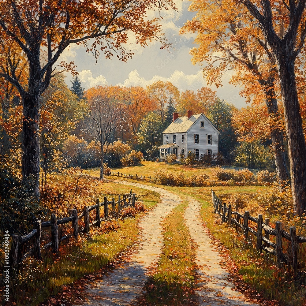 Autumn Farmhouse on a Country Road Autumn Farmhouse on a Country Road