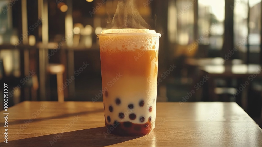 Refreshing Bubble Tea with Steam Rising Refreshing Bubble Tea with Steam Rising
