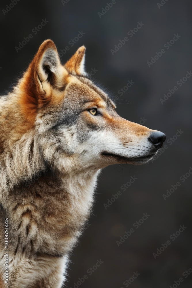 Majestic Wolf Standing Against Dark Background Majestic Wolf Standing Against Dark Background