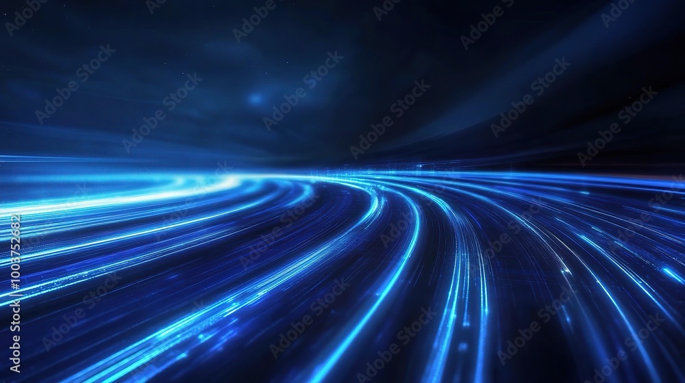 Abstract Blue Light Trails in Dark Background Abstract Blue Light Trails in Dark Background
