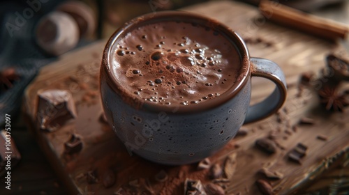 Healthy every day with 100 cocoa no added sugar Pictures that represent hot cocoa The product in a simple and clean atmosphere