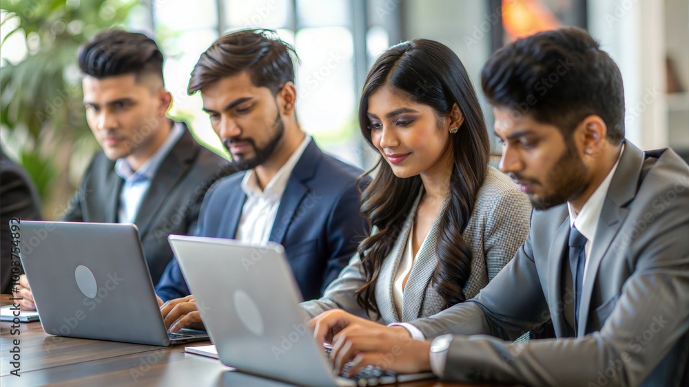 Indian Young Businesspeople Using a Laptop During a Group Meeting at a Desk
Indian Young Businesspeople Using a Laptop During a Group Meeting at a Desk