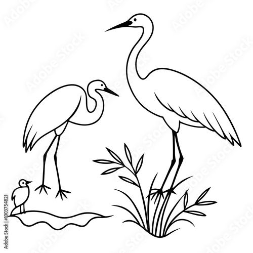 Egrets Nesting in Tranquil Lakesides Vector Illustration Highlighting Their Elegant Nests
