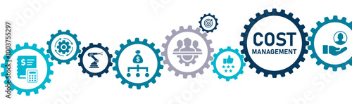 Cost management banner vector illustration with the icon of structure, allocation, plan, budgeting, control, report, optimization management, investment, spend, cost reduction analysis, maximize value