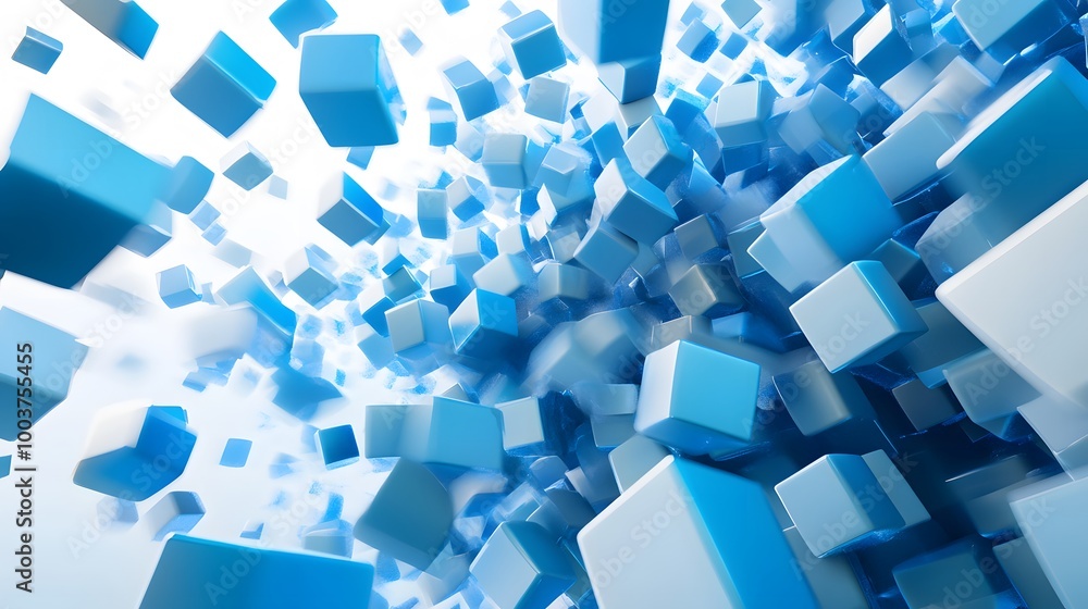 A lot of flying blue cubes on a white background. 3d render illustration. A lot of flying blue cubes on a white background. 3d render illustration.