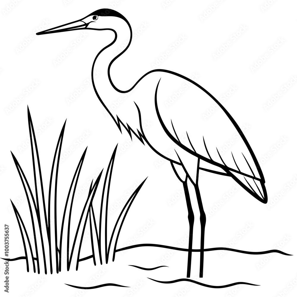 Fototapeta premium Serene Heron Standing Amidst Lush Greenery Vector Design 