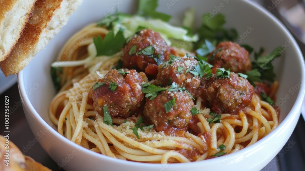 Delicious Spaghetti with Meatballs and Fresh Herbs Delicious Spaghetti with Meatballs and Fresh Herbs