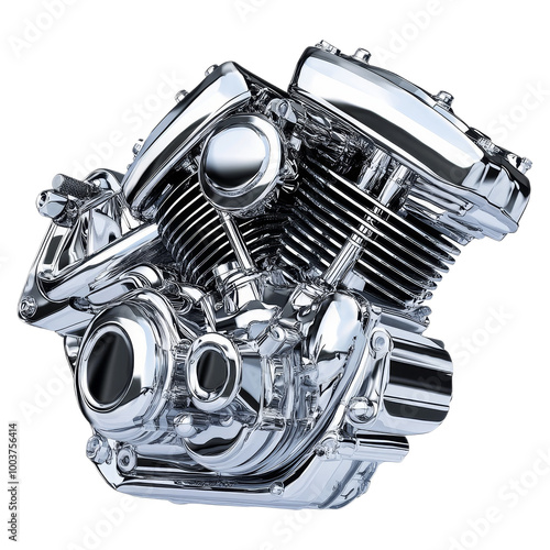 Chrome Motorcycle Engine Block 3D Illustration