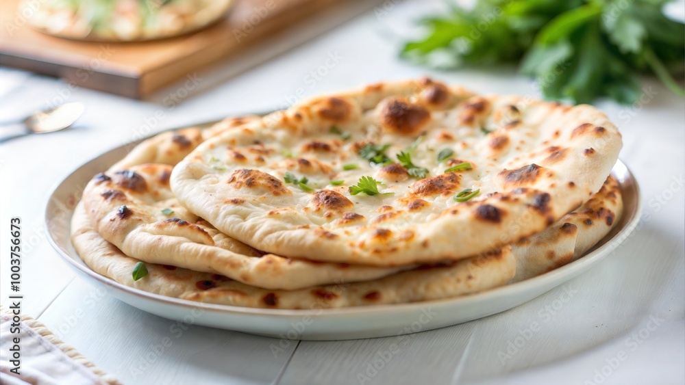 Naan Bread Served on a Plate, Isolated
Naan Bread Served on a Plate, Isolated