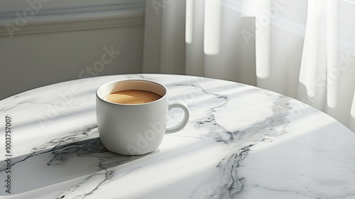 Morning coffee served in a cup with space to write on marble photo