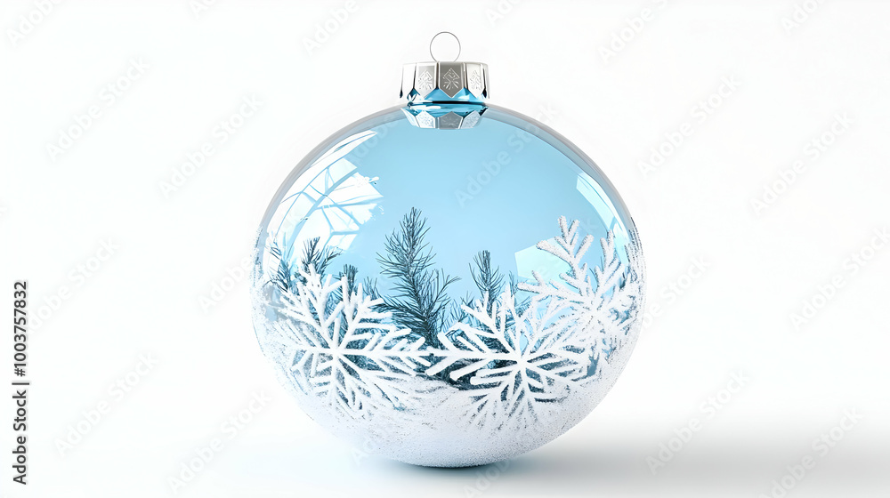 Blue Christmas Ornament with Snowflakes & Pine Branches Blue Christmas Ornament with Snowflakes & Pine Branches