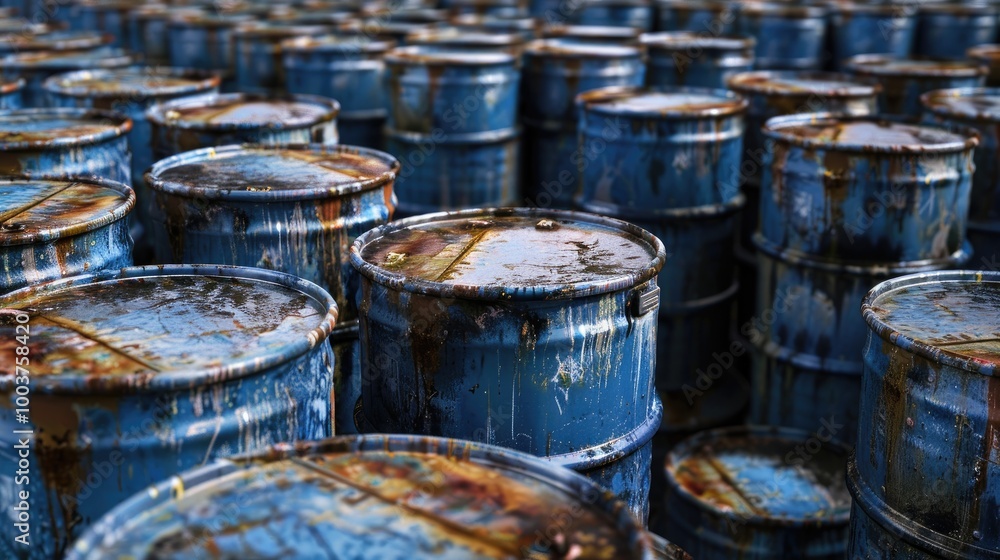 Blue metal barrels Chemical industry Metal barrels for chemicals Chemical storage tanks Barrels for shipment from stock Warehouse work Logistics in stock Blue metal barrels Chemical industry Metal barrels for chemicals Chemical storage tanks Barrels for shipment from stock Warehouse work Logistics in stock