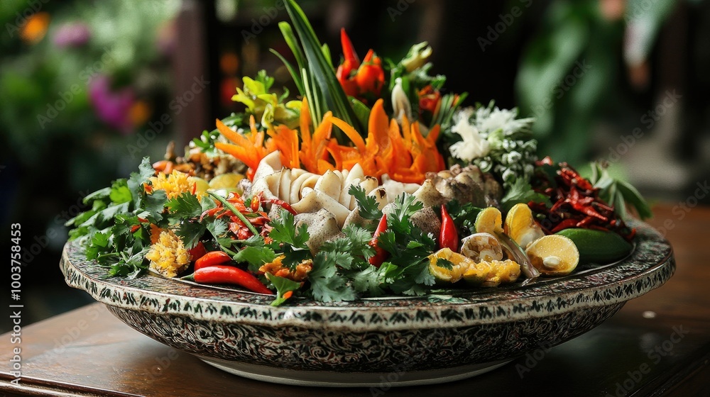 Vibrant Vegetable Platter with Fresh Herbs and Spices Vibrant Vegetable Platter with Fresh Herbs and Spices