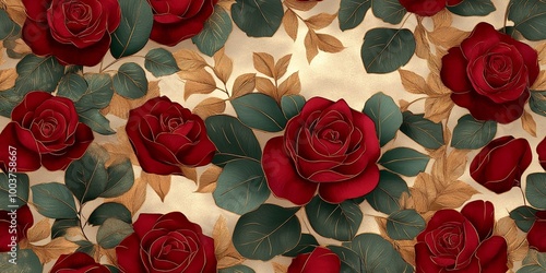 A vibrant pattern of red ro...