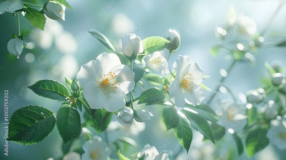 Fototapeta premium White rosehip flowers Natural Rosehip diseases Soft focus