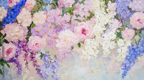 A vibrant, floral painting ...