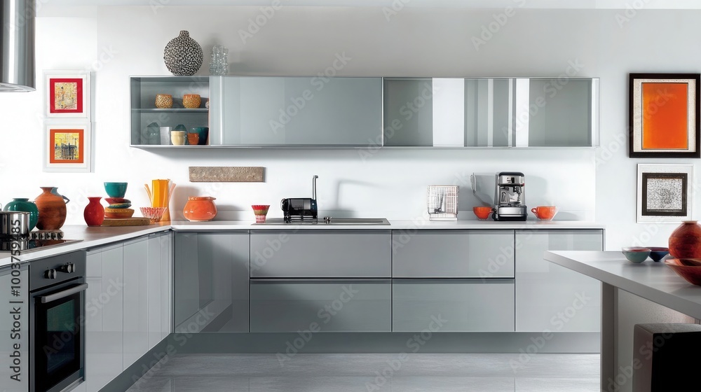 A minimalist kitchen with sleek A minimalist kitchen with sleek