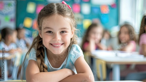 Smiling little girl in classroom.