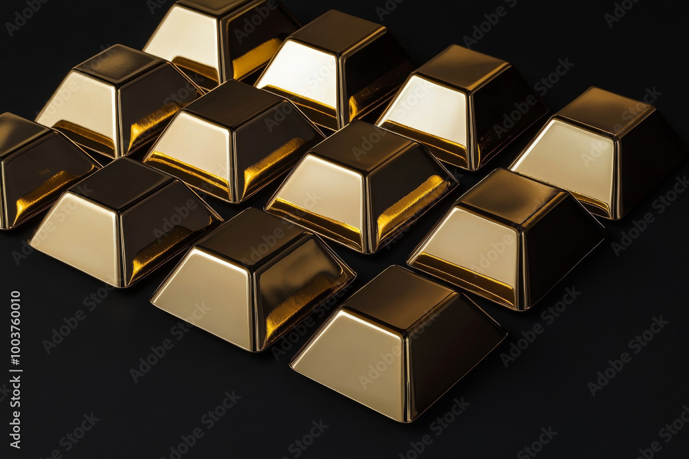 A collection of shiny gold bars arranged in a geometric pattern, symbolizing wealth and luxury. A collection of shiny gold bars arranged in a geometric pattern, symbolizing wealth and luxury.