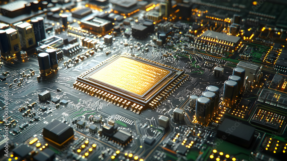 Close Up: Circuit Board & Chip, Technology's Inner Workings Close Up: Circuit Board & Chip, Technology's Inner Workings