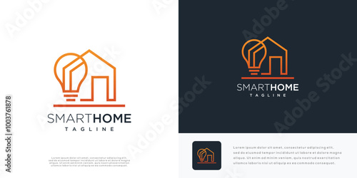 Smart home logo design vector illustration made with lines.