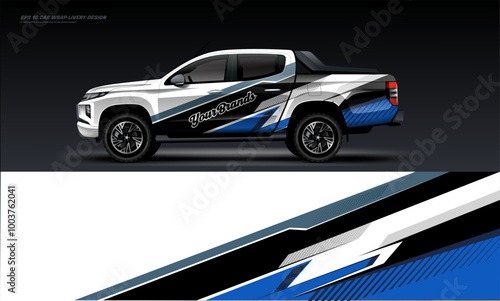 car truck double cabin branding sport rally dakar touch of black white , mockup with racing wrap decal or livery design. photo