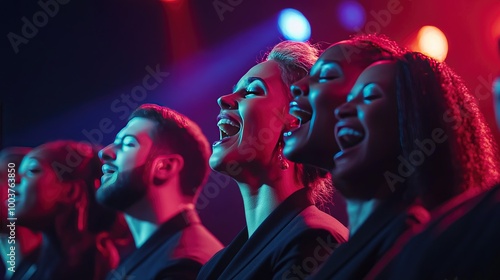 Diverse Choir Performing Under Stage Lights