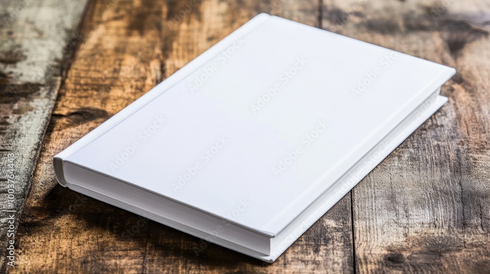 Blank White Book on Wooden Table Blank White Book on Wooden Table