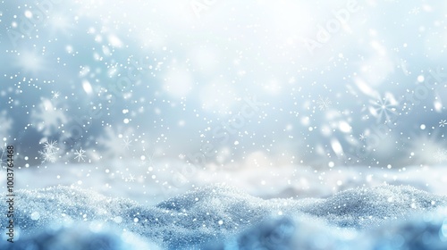 Karte für Weihnachten, weihnachtlicher Hintergrund mit Schneeflocken, winterlicher Hintergrund in Weiß und Blau mit Schnee, Platz für Copytext photo