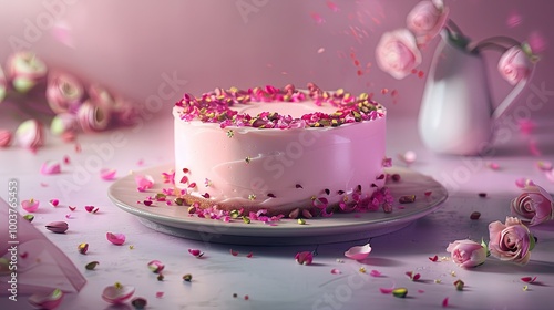 Pink Dreamy Cake with Pistachios and Rosepetals photo