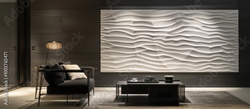 Fototapeta Naklejka Na Ścianę i Meble -  Modern Living Room with a 3D Wall Panel