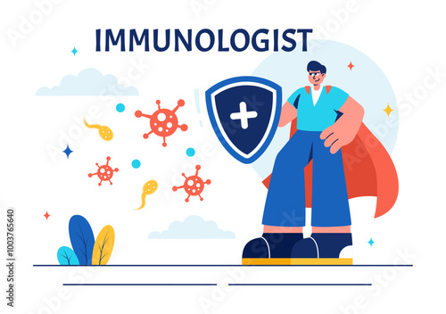 Immunologist Vector Illustration Showing the Immune Protection System Helping People Fight Infections and Harmful Bacteria in a Flat Style Background