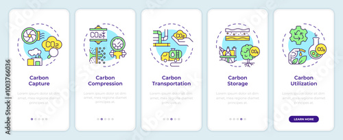 Carbon capture onboarding mobile app screen. Co2 emission. Walkthrough 5 steps editable graphic instructions with linear concepts. UI, UX, GUI template. Montserrat SemiBold, Regular fonts used