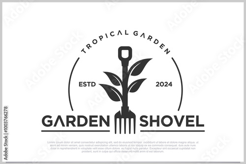 Garden shovel logo design is a design asset suitable for a gardening company