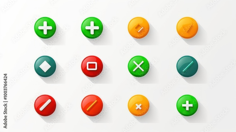 Colorful Round Buttons with Different Icons Colorful Round Buttons with Different Icons