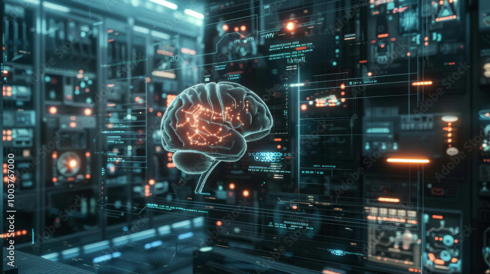 Cybernetic brain interface showing decreasing neural activity Cybernetic brain interface showing decreasing neural activity