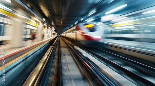 Close up of speeding train with extended exposure for motion blur