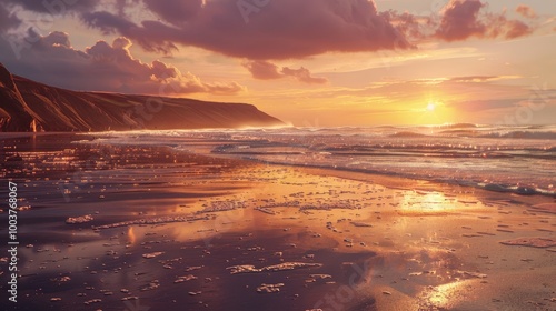 Winter sunset over Woolacombe Beach photo