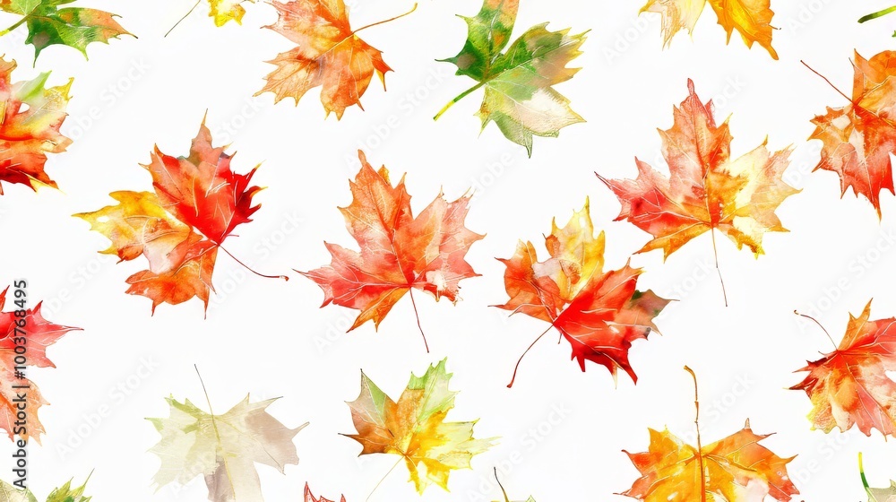 Fototapeta premium A bunch of vibrant fall leaves on white background, drawing pattern