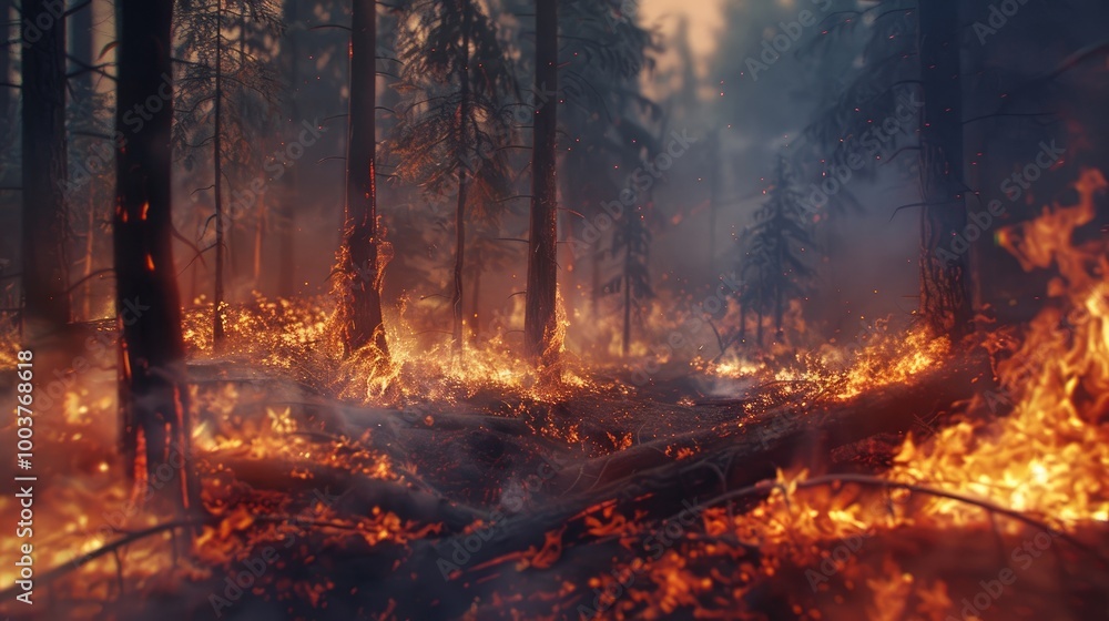 Images from a forest fire Burning trees fire and smoke Images from a forest fire Burning trees fire and smoke
