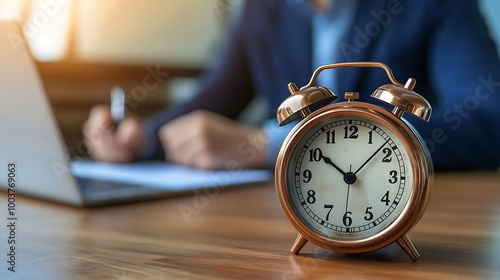 A close-up of an alarm clock on a desk