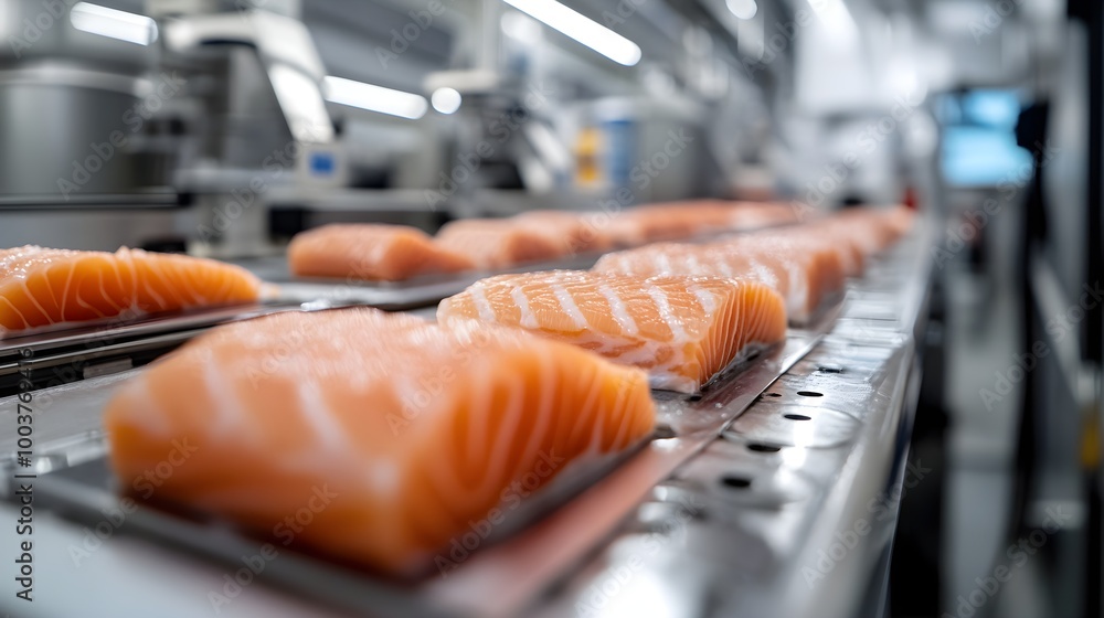 Robotic scanners on an automated fish processing line, using AI to ...