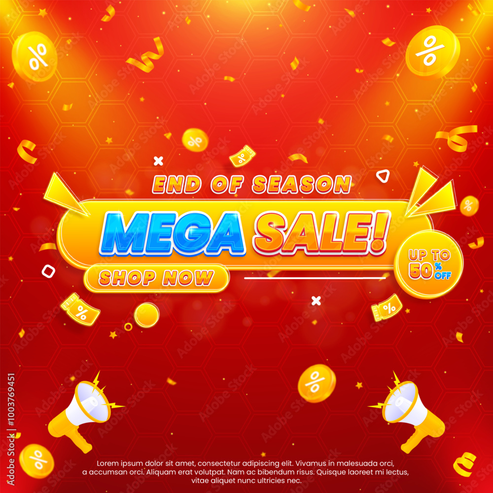 Naklejka premium Realistic colorful mega sale promo banner template with discount to promote your business