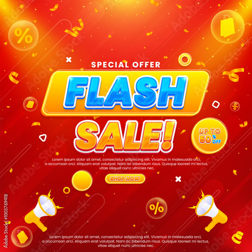 Colorful flash sale promo banner template with discount to promote your business