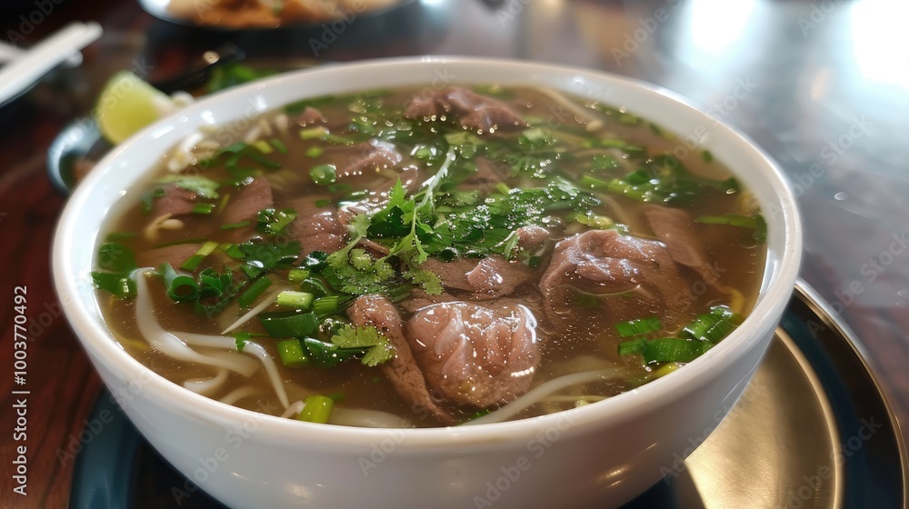 Traditional Vietnamese beef pho noodle soup Traditional Vietnamese beef pho noodle soup